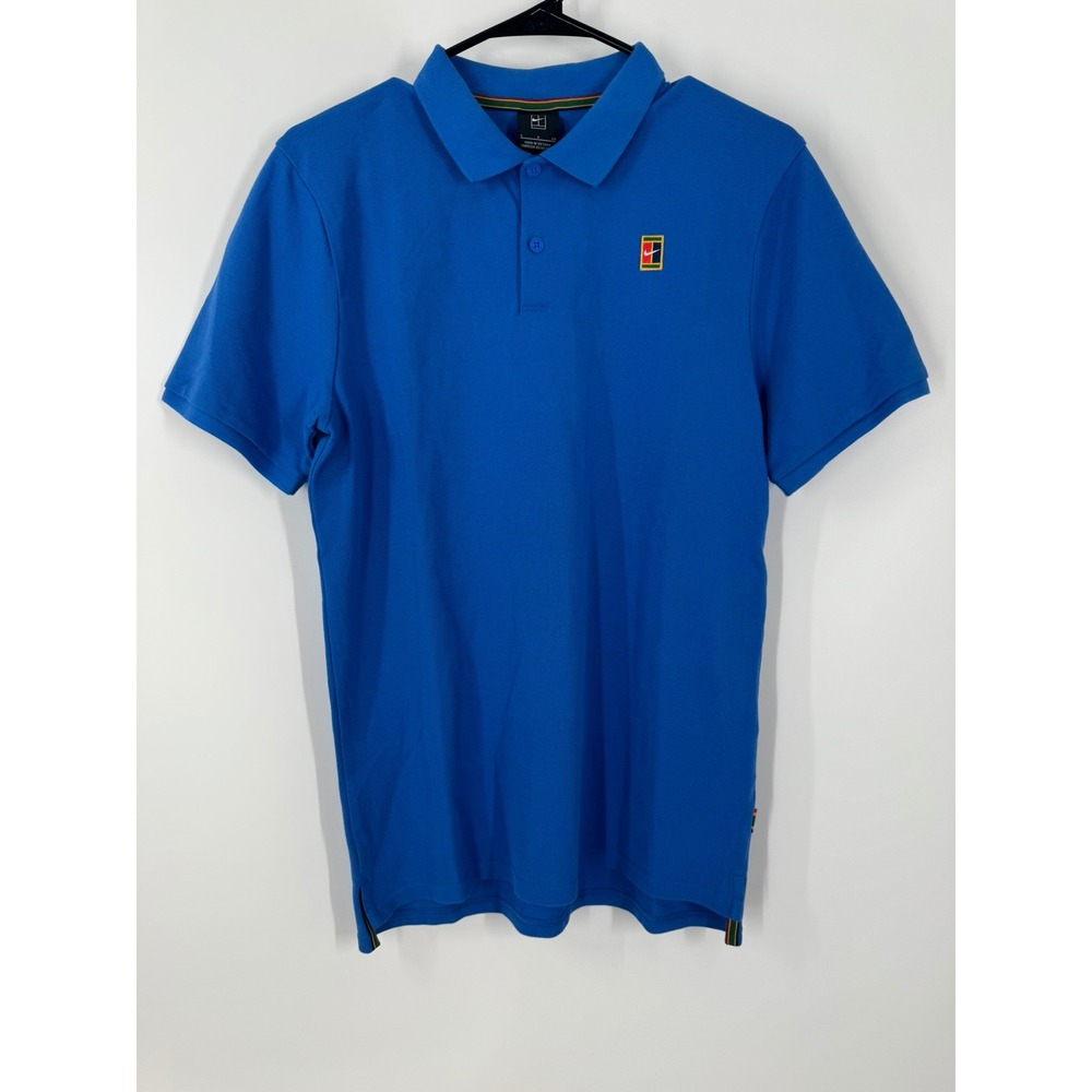 Nike Court Mens Blue Cotton Pique Short Sleeve Tennis Polo Shirt Size Small